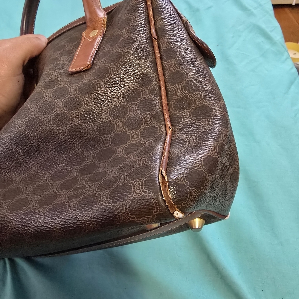 Celine Brown Satchel With Monogram Pattern - image 4